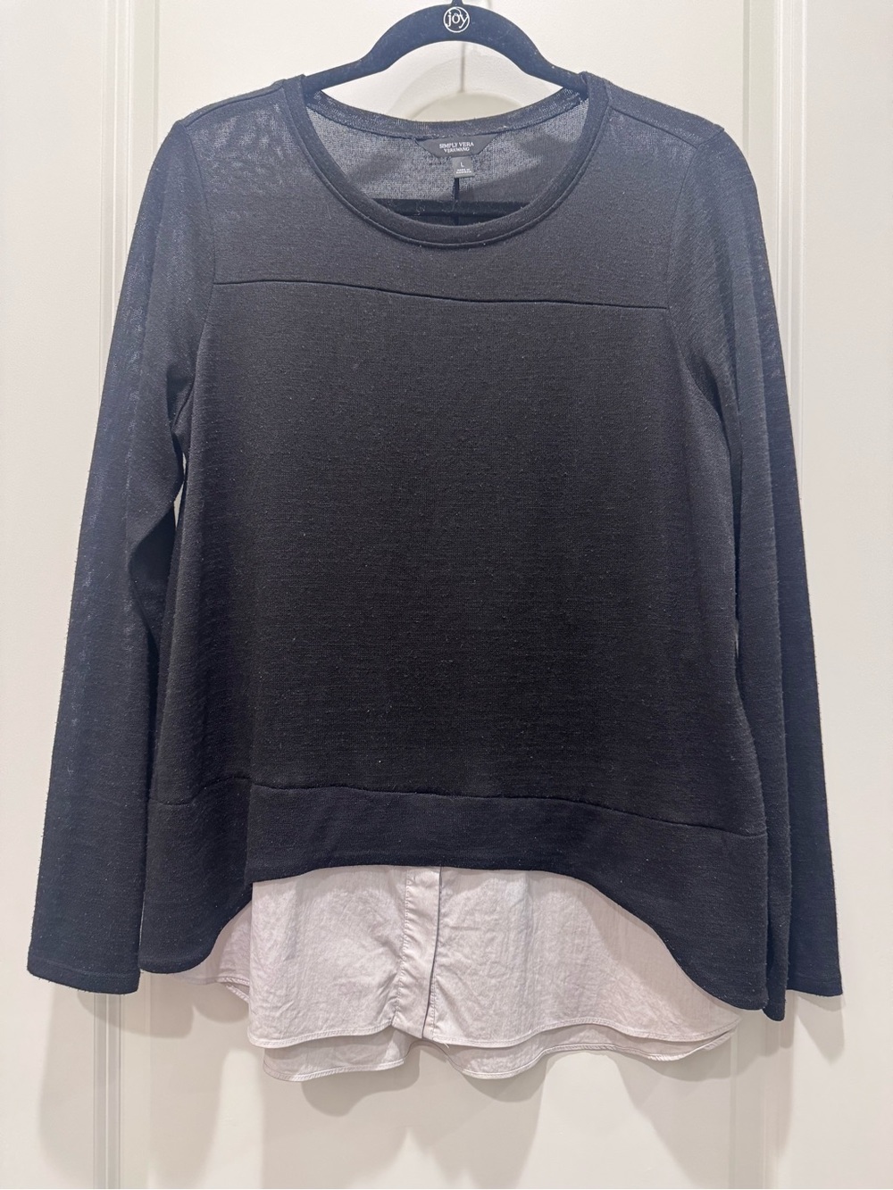 Vera Wang Black Layered-Look Long Sleeve Top
